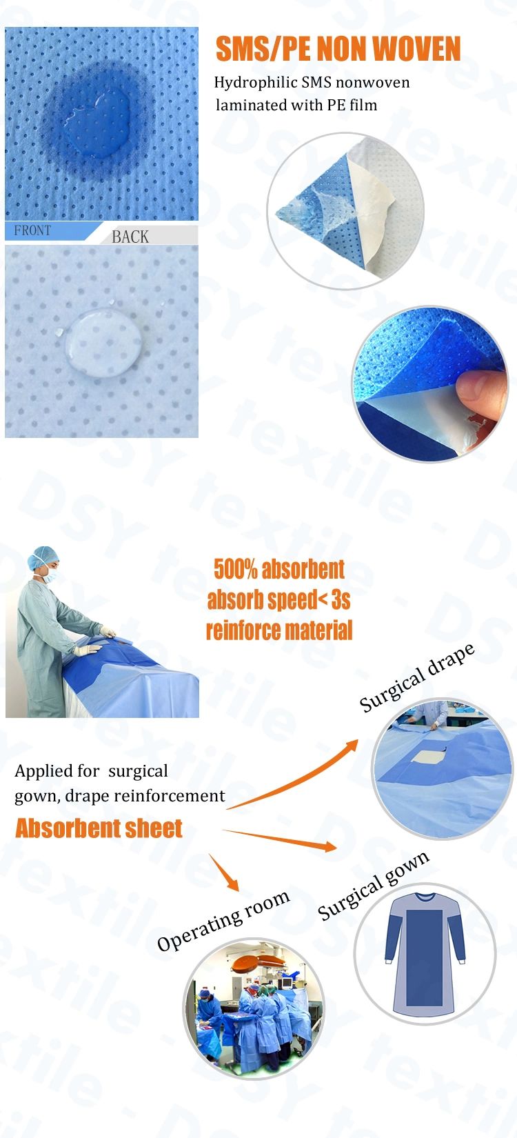 Medical and Surgical Use PE Laminated Super Absorbent Non Woven Fabric